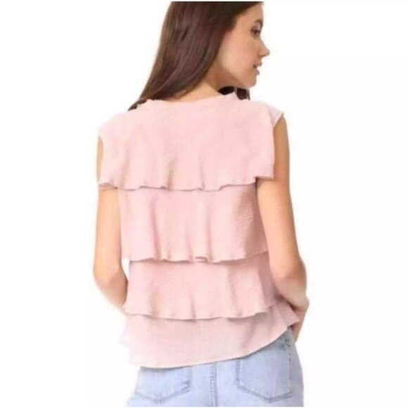 AMO Cotton Texture Ruffled Tank Light Oversized Pink Sleeveless Top Size Medium - Picture 3 of 6